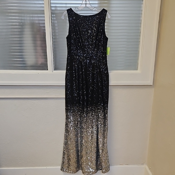 Size 10 (tag M) black/silver sleeveless sequin sheath style evening gown NWOT - Picture 3 of 11
